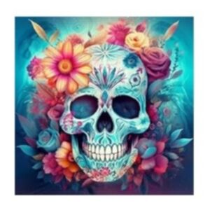 Sugar Skull & Flowers Blue 5D Diamond Painting Kit
